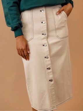 Button-Front Cream Midi Skirt